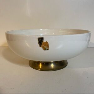 Vintage Earnest John Creation White Porcelain Brass Pedestal Bowl